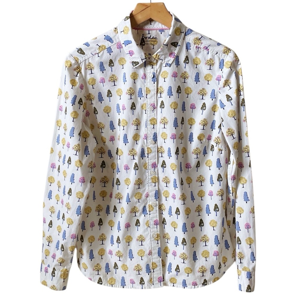 Boden Classic Shirt 100% cotton button down with tree print size US 6 UK 10